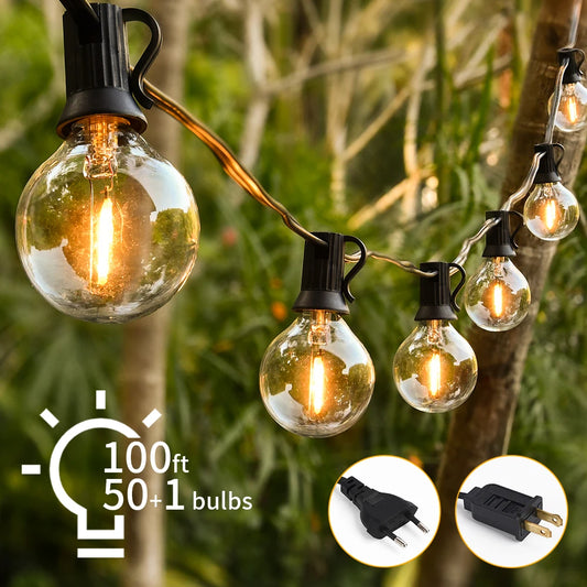 30M LED Fairy String Light Outdoor Birthday Party Light String G40 Patio Garden Light Clear Vintage Bulb Chain For Wedding Decor